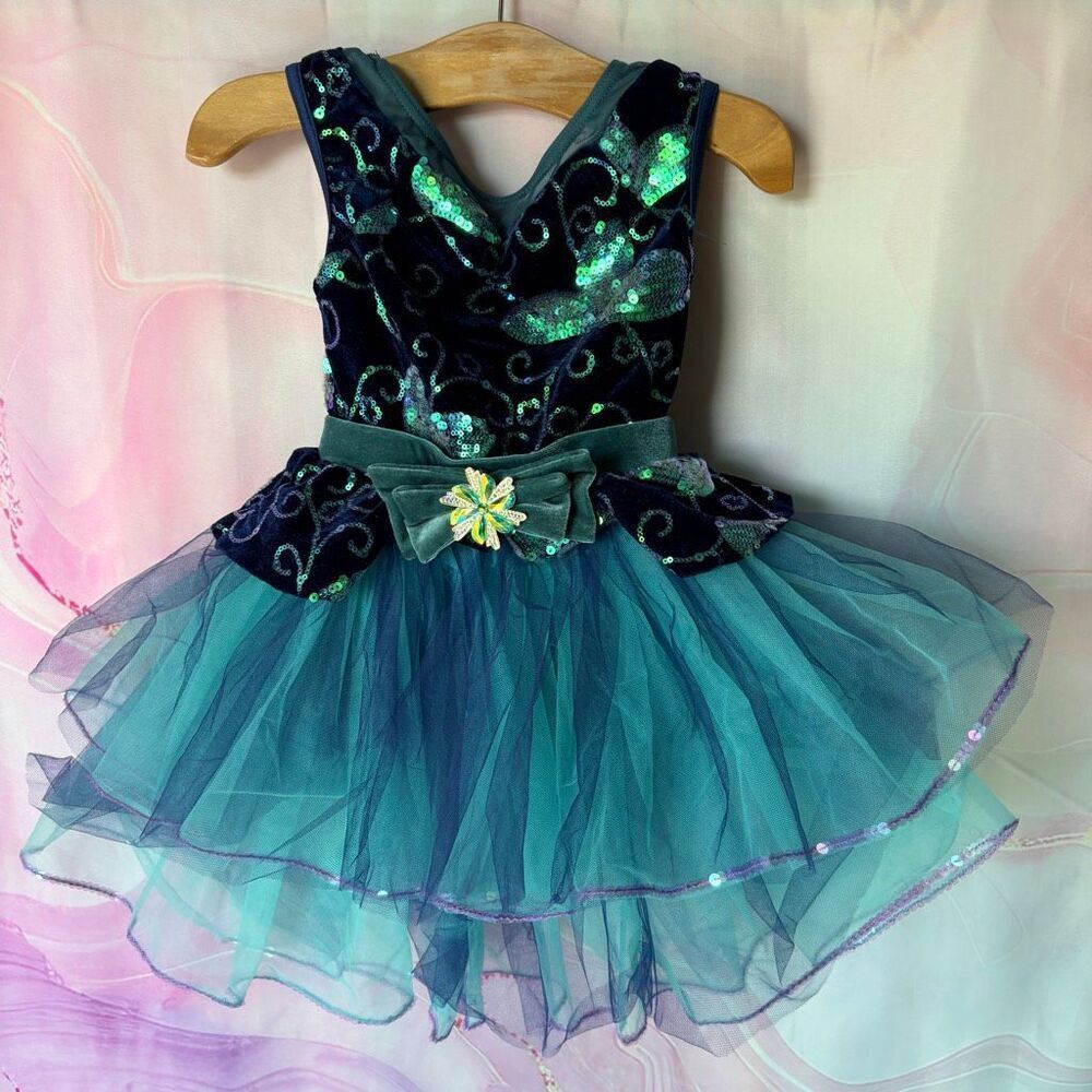 Weissman SC 14393 Teal Navy Blue Velvet Sequin Floral Ballet Dance Costume Tutu
